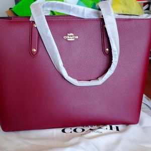Deep Red Coach Zip Top Tote